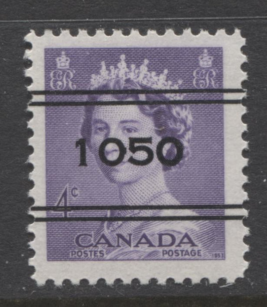 Lot 242 Canada #328xx 4c Violet Queen Elizabeth II, 1953-1954 Karsh Issue, A VFNH Single , Quebec City Precancel