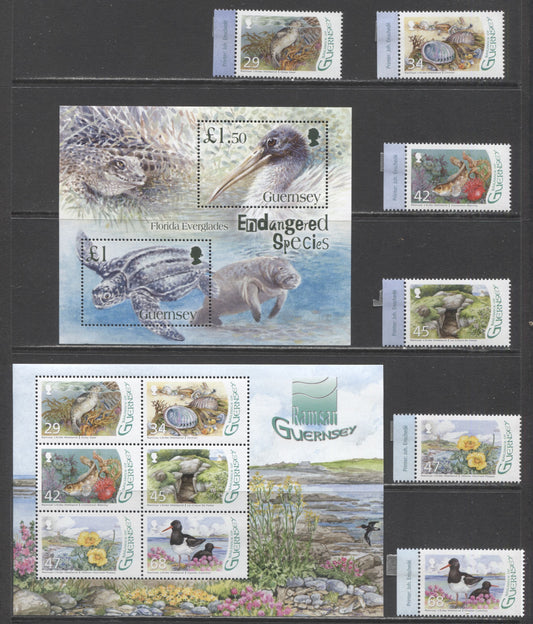 Lot 29 Guernsey SC#892/917a 2006 Endangered Species - Wetlands Issues, 8 VFNH/OG Singles & Souvenir Sheets, Click on Listing to See ALL Pictures, 2017 Scott Cat. $26.6