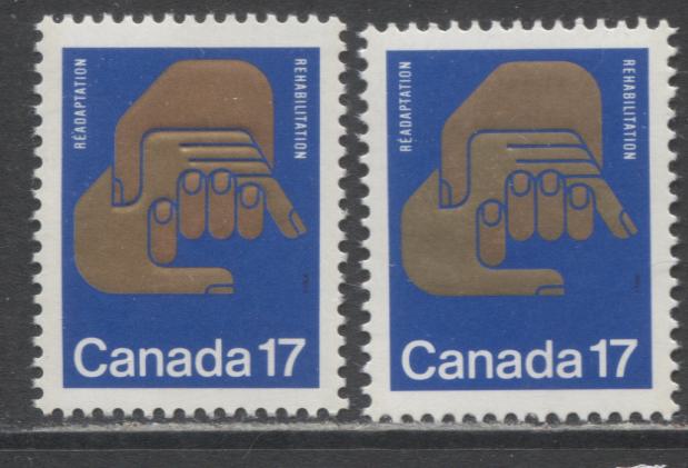 Canada #855-856 17c Multicoloured Flower Garden & Clasped Hands, 1980 Les Floralies & Rehabilitation International Issues, 8 VFNH Singles, Various DF/LF, DF/DF and NF/NF Papers, Copper & Gold Shades on Upper Hand