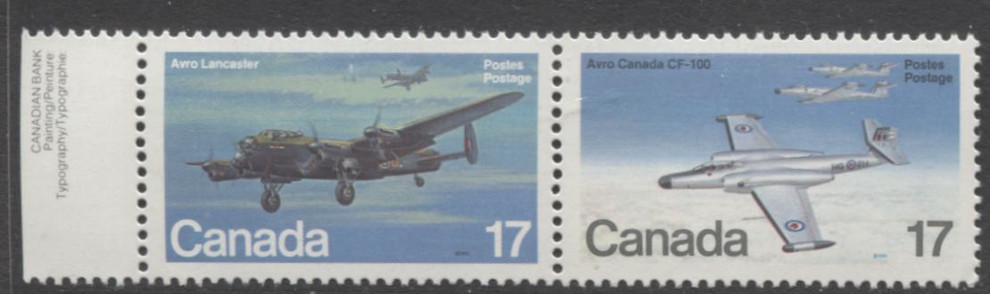 Lot 370 Canada #874a 17c Multicoloured Avro Lancaster & Avro Canada CF-100, 1980 Military Aircraft Issue, A VFNH Horizontal Se-Tenant Pair, Donut Flaw On Wing (Pos. 6), & Above "Ca" of "Canada", DF1/DF1 Paper, Possibly Tertiary
