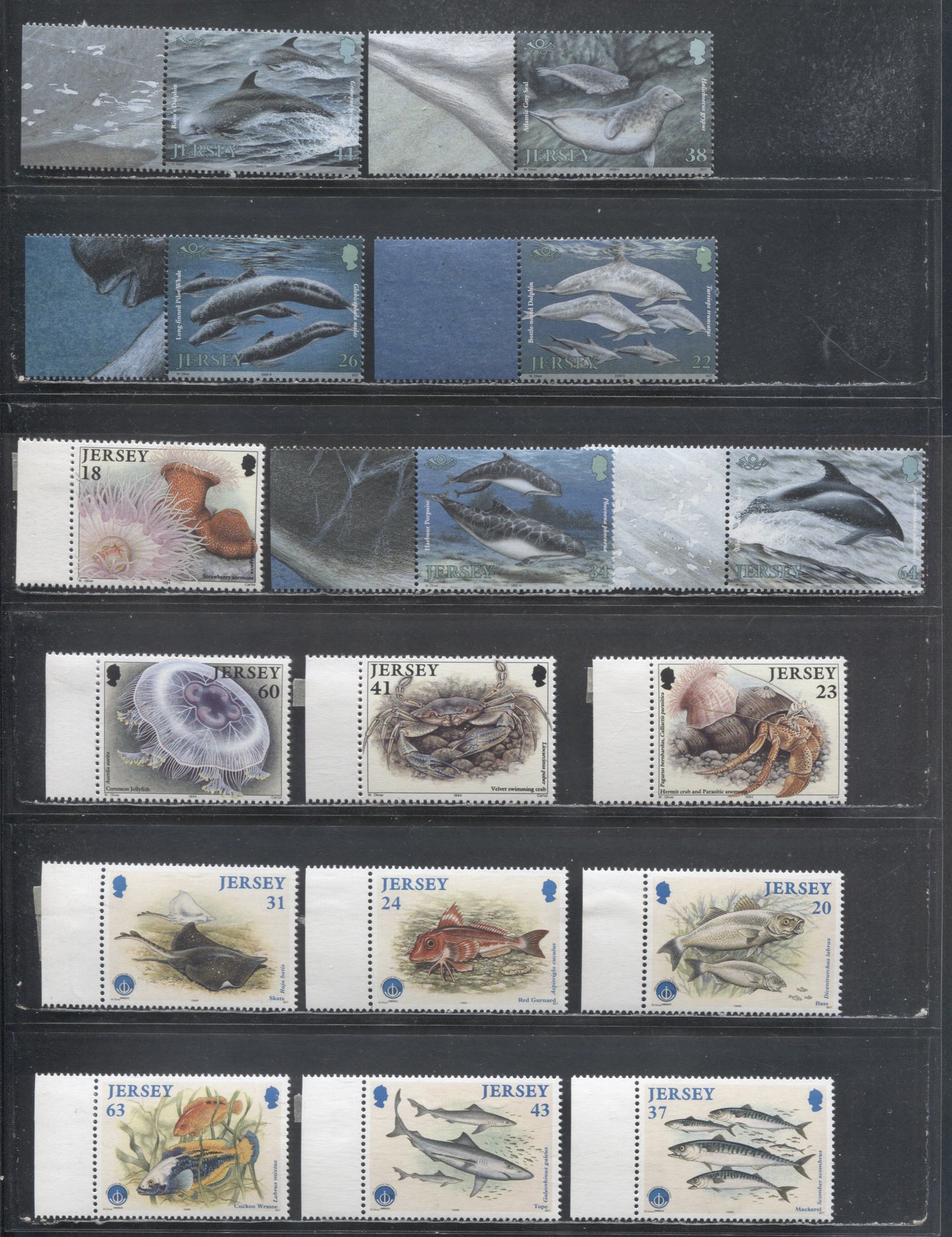 Lot 38 Jersey SC#681/957 1994-2000 Marine Life - Marine Mammals Issues, 17 VFOG/NH Singles & Souvenir Sheet, Click on Listing to See ALL Pictures, 2017 Scott Cat. $23.15