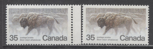 Lot 387 Canada #884var 35c Multicoloured Wood Bison, 1981 Endangered Wildlife Issue, 2 VFNH Singles, Blue Grey & Brownish Grey Background Shades, DF1/DF1 Paper