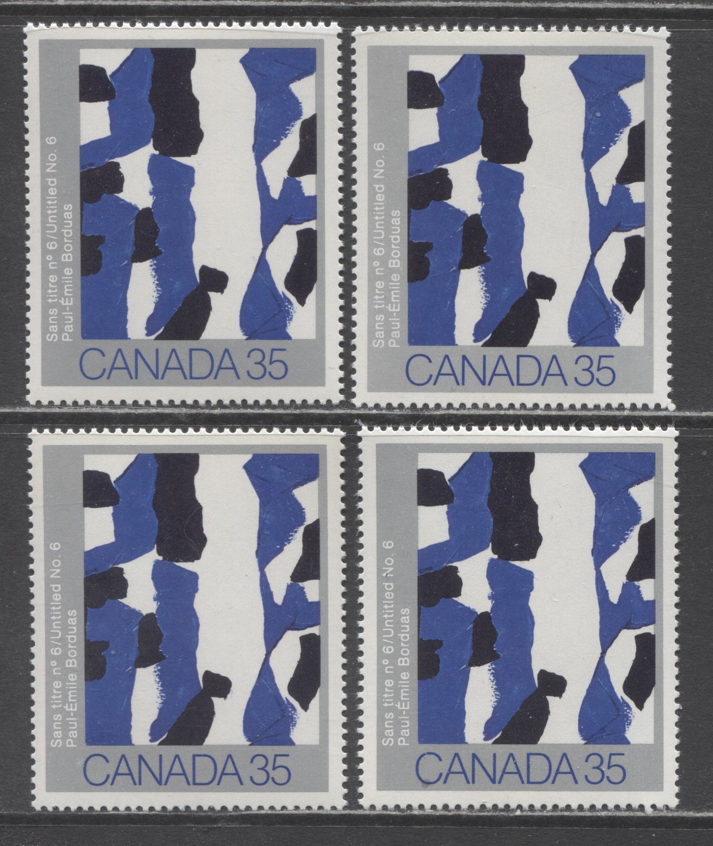 Canada #889-i 35c Multicoloured Untitled No. 6, 1981 Canadian Painters, 3 VFNH Singles, Various NF/NF-fl, DF/F, DF/DF and DF/LF Papers