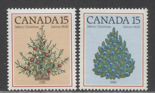 Lot 428 Canada #900i, 902i 15c Multicoloured Christmas Trees, 1981 Christmas Issue, 2 VFNH Singles, Scarce LF3/LF5 Paper, True Bluish White Glow