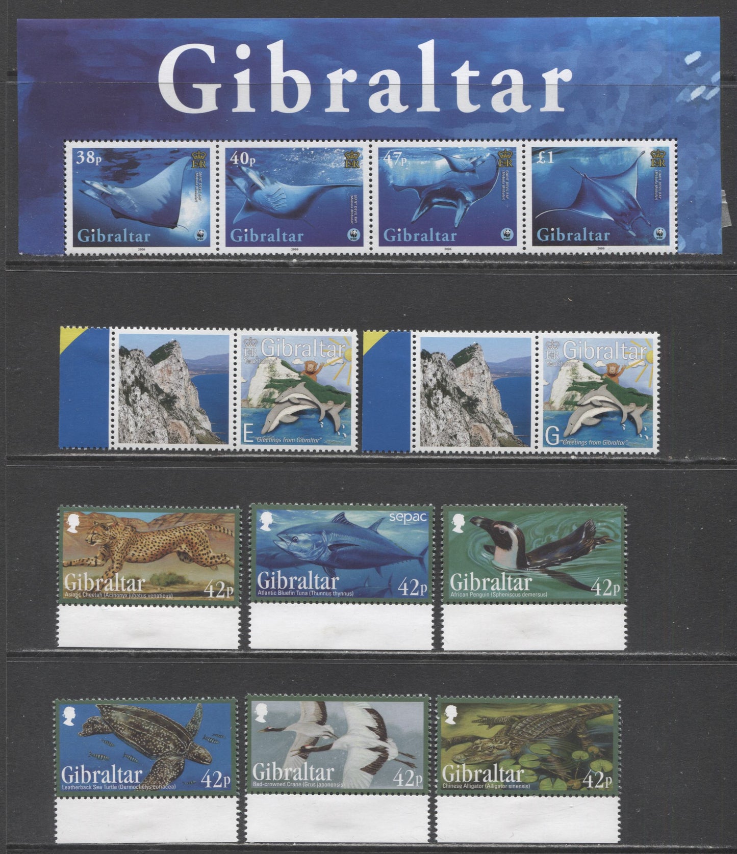 Lot 5 Gibraltar SC#1037a/1410 2006-2013 WWF , Greetings & Endangered Animal Issues, 9 VFNH Singles & Souvenir Strip Of 4, Click on Listing to See ALL Pictures, 2017 Scott Cat. $13.75