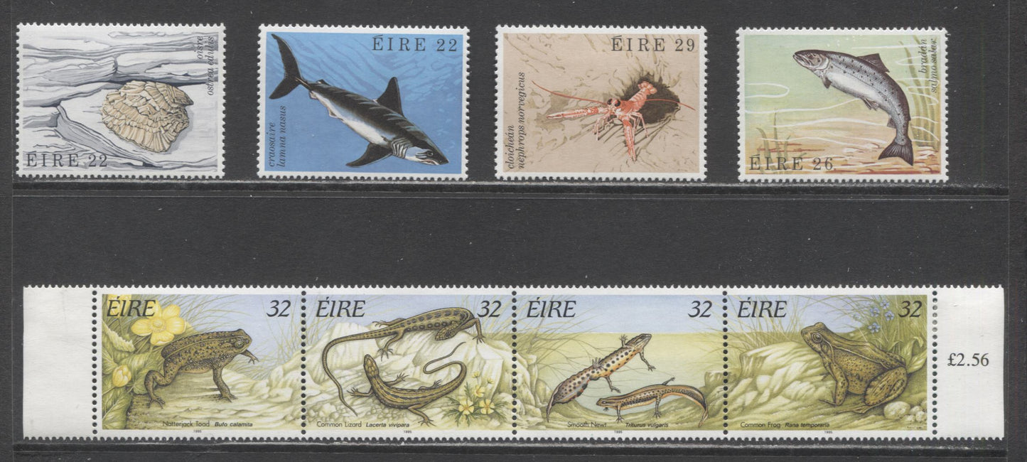 Lot 51 Ireland SC#525/982a 1982-1995 Marine Life - Reptiles & Amphibians Issues, 5 VFOG/NH Singles & Strip Of 4, Click on Listing to See ALL Pictures, 2017 Scott Cat. $15.55