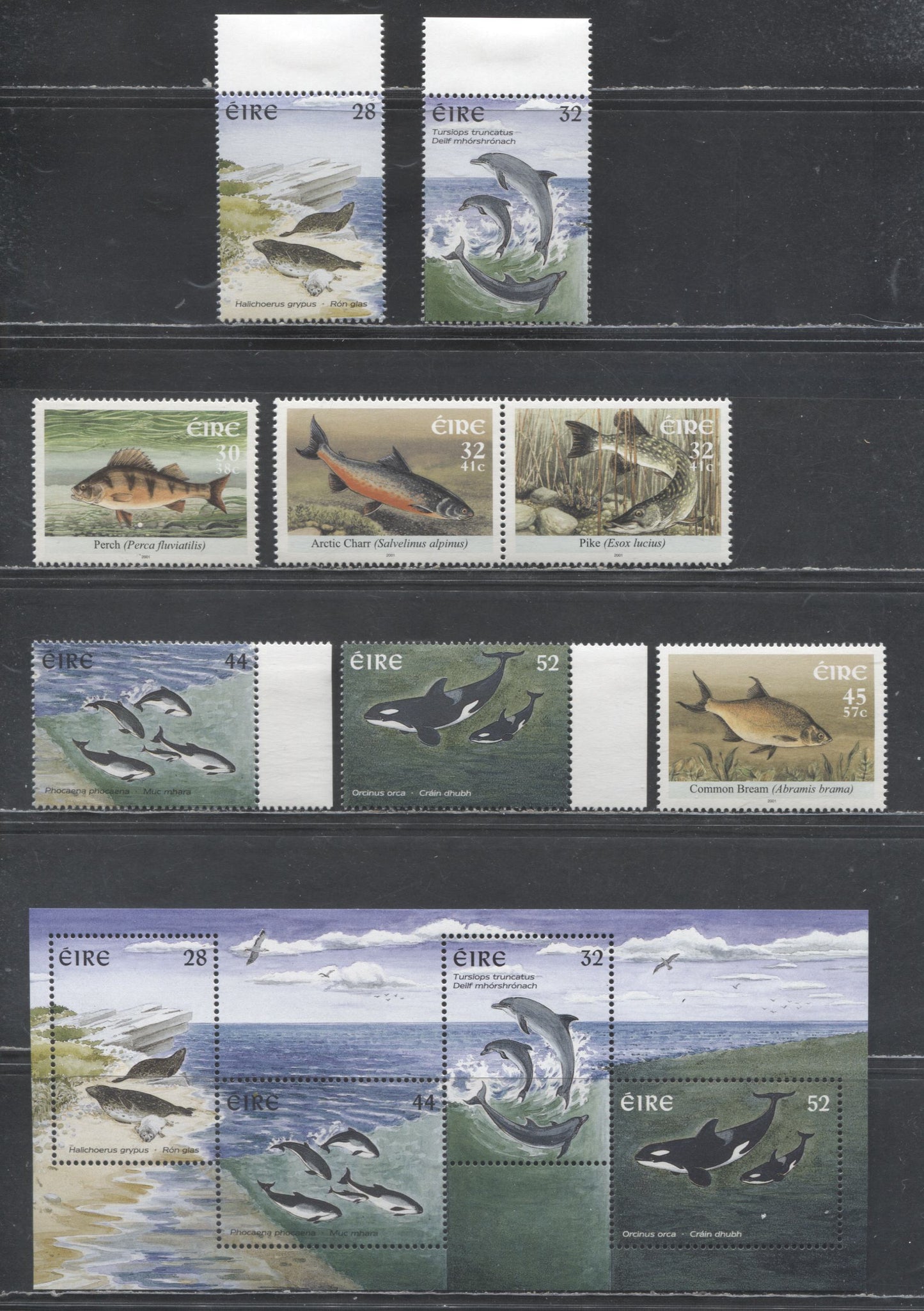 Lot 52 Ireland SC#1049/1346a 1997-2001 Marine Mammals - Fish, 8 VFOG/NH Singles, Pair & Souvenir Sheet Of 4, Click on Listing to See ALL Pictures, 2017 Scott Cat. $18.45
