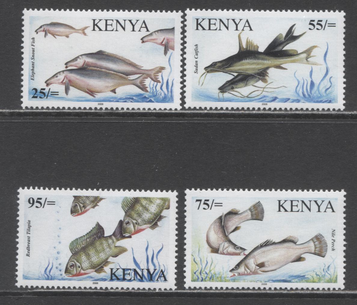 Lot 55 Kenya SC#789-792 2006 Fish Issue, Scarce, 4 VFNH Singles, Click on Listing to See ALL Pictures, 2017 Scott Cat. $200