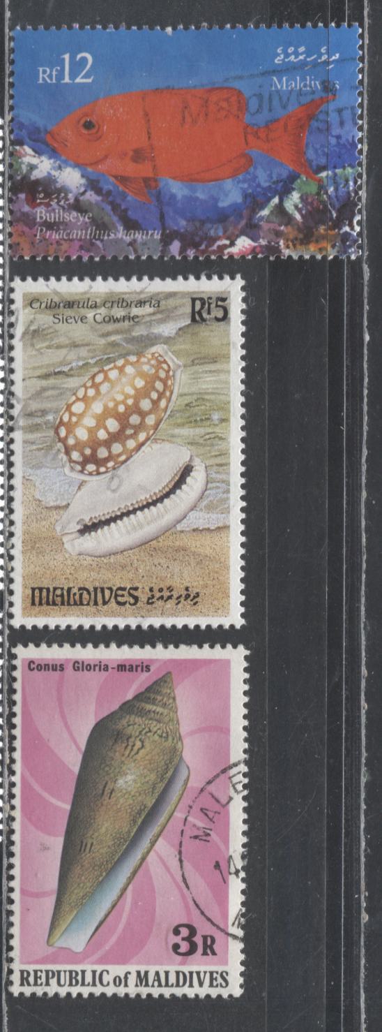 Lot 65 Maldives SC#792/2681 1979-2002 Seashells - Fish Issues, 3 Very Fine Used Singles, Click on Listing to See ALL Pictures, 2017 Scott Cat. $8.8
