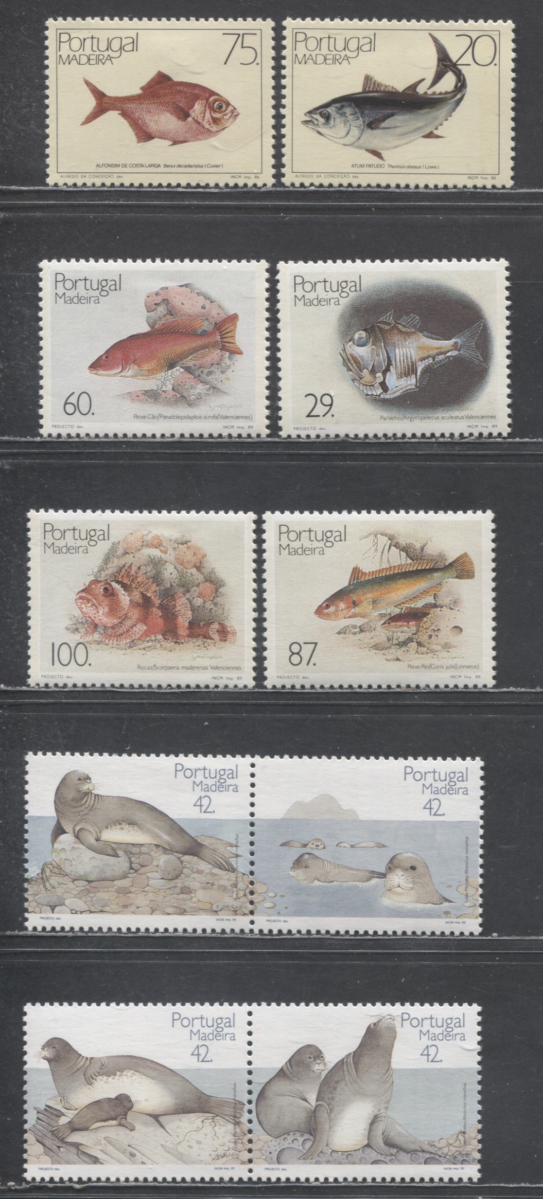 Lot 73 Portugal - Madeira SC#108-136 1986-1993 Fish - Nature Preservation Issues, 8 VFOG/NH Singles & Pairs, Click on Listing to See ALL Pictures, 2017 Scott Cat. $12.75