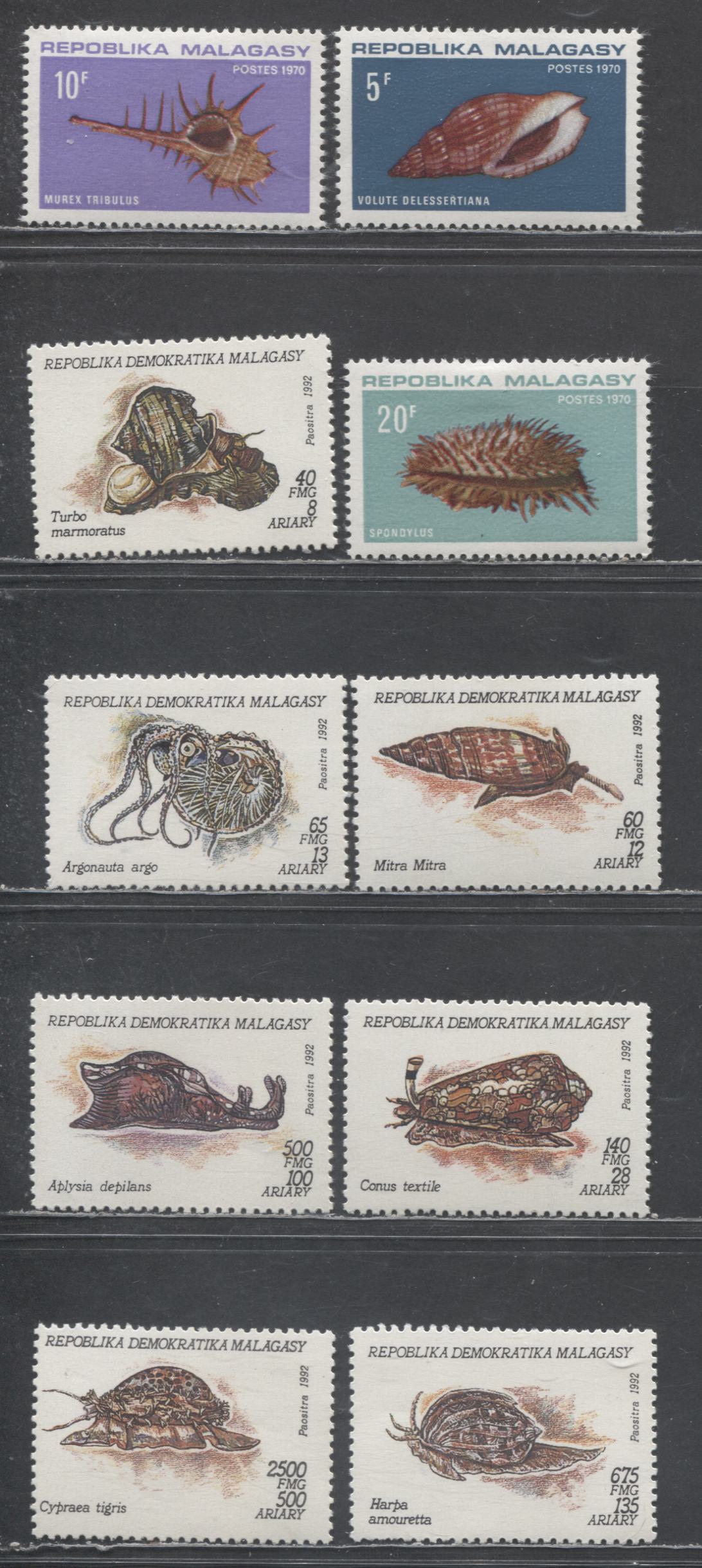 Lot 75 Malagasy Republic SC#447/1128 1970-1993 Shells & Mollusks Issues, 10 VFOG/NH Singles, Click on Listing to See ALL Pictures, 2017 Scott Cat. $12.3