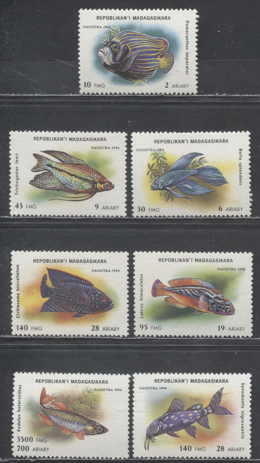 Madagascar SC#1192-1198 1994 Aquarium Fish Issue, 7 VFOG Singles, Click on Listing to See ALL Pictures, 2017 Scott Cat. $5.75