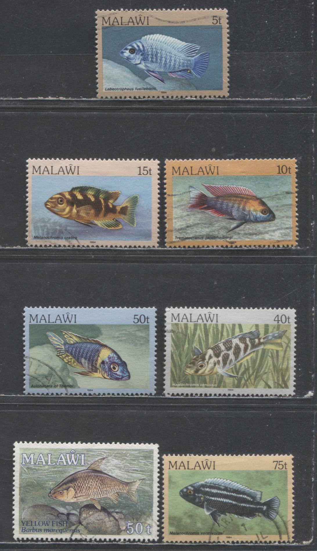 Lot 77 Malawi SC#429/544 1984-1989 Fish Issues, 7 Very Fine Used Singles, Click on Listing to See ALL Pictures, 2017 Scott Cat. $10.5