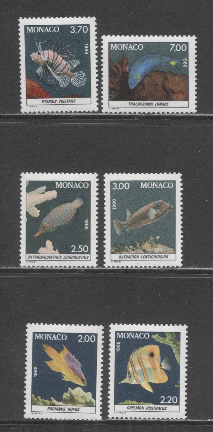 Lot 80 Monaco SC#1610-1615 1988 Aquarium Types Issue, 6 VFNH Singles, Click on Listing to See ALL Pictures, 2017 Scott Cat. $12