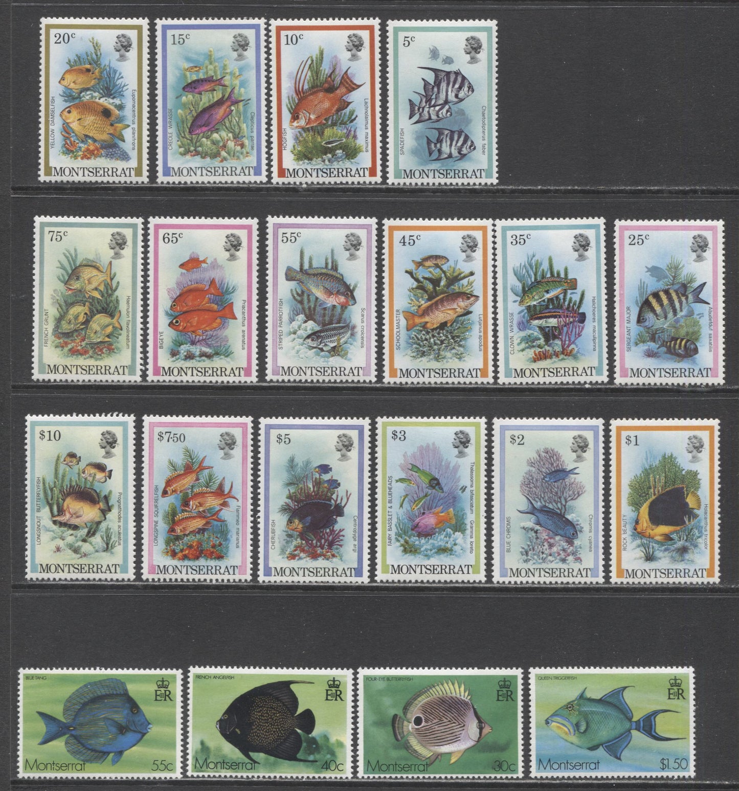 Lot 85 Montserrat SC#381/460 1979-1981 Fish Issues, 20 VFOG Singles, Click on Listing to See ALL Pictures, 2017 Scott Cat. $29.5