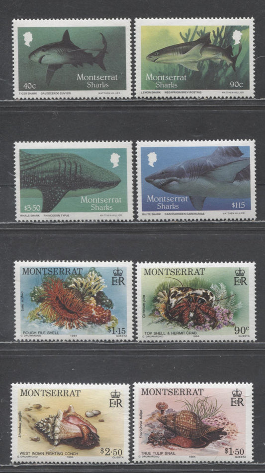 Lot 88 Montserrat SC#543/646 1984-1987 Marine Life & Sharks Issues, 8 VFOG Singles, Click on Listing to See ALL Pictures, 2017 Scott Cat. $25.85