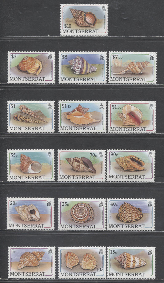 Lot 89 Montserrat SC#681/696 1988 Seashell Issue, 16 VFOG Singles, Click on Listing to See ALL Pictures, 2017 Scott Cat. $34.35