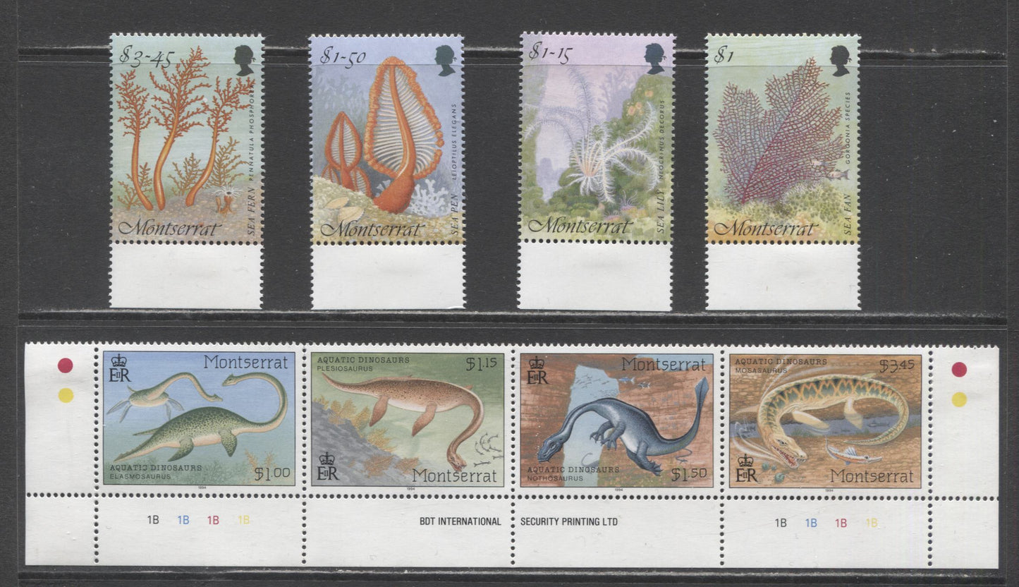 Lot 96 Montserrat SC#844/858 1994-1995 Aquatic Dinosaur's = Sea Vegetation Issues, 5 VFOG Singles & Strip Of 4, Click on Listing to See ALL Pictures, 2017 Scott Cat. $19