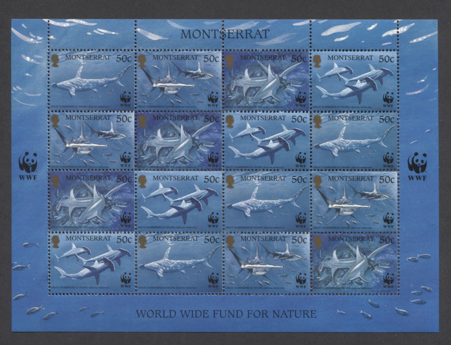 Lot 98 Montserrat SC#998 50c Multicolored 1999 WWF Nature Issue, A VFNH Sheet Of 16, Click on Listing to See ALL Pictures, 2017 Scott Cat. $16