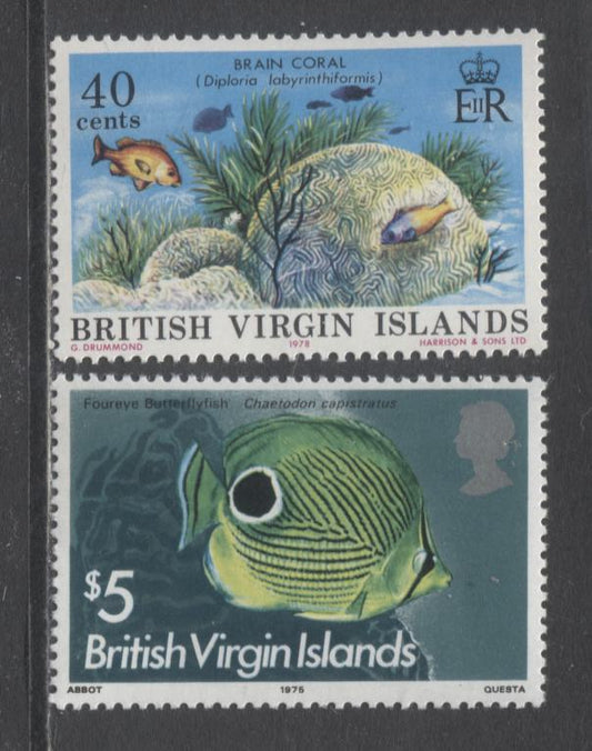 Lot 100 Virgin Islands SC#300/335 1995-1998 Fish & Coral Issues, 2 VFOG Singles, Click on Listing to See ALL Pictures, 2017 Scott Cat. $7.75