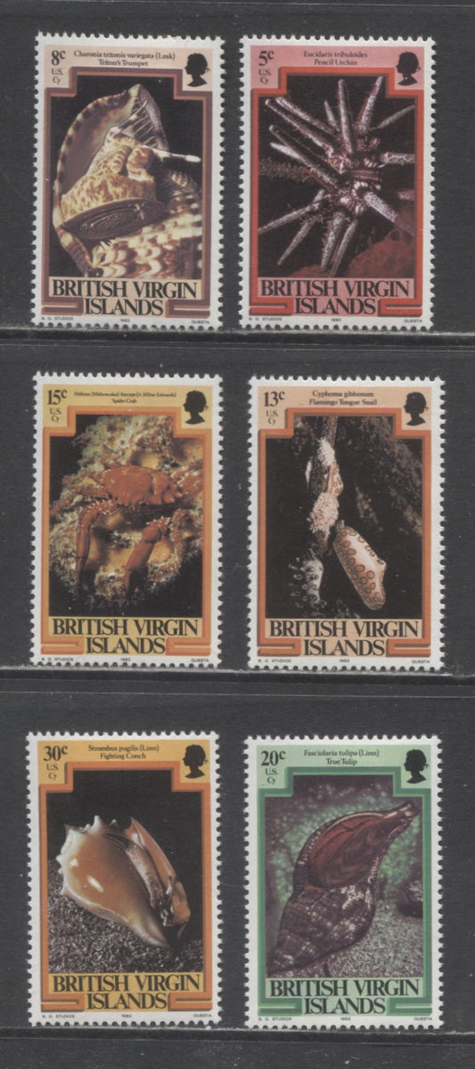 Lot 102 Virgin Islands SC#367a-375a 1982 Marine Life Issue, 9 VFOG Singles, Click on Listing to See ALL Pictures, 2017 Scott Cat. $9.9