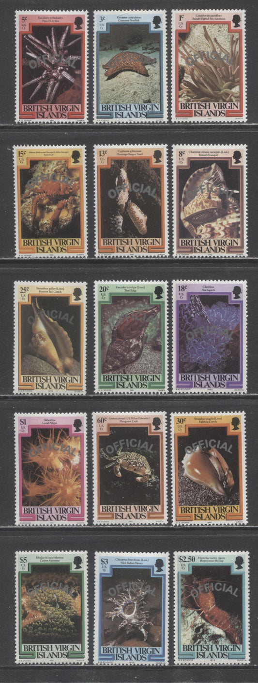 Lot 103 Virgin Islands SC#O1-O15 1985 Marine Life Issue, 15 VFOG Singles, Click on Listing to See ALL Pictures, 2017 Scott Cat. $39.05