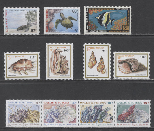 Lot 105 Wallis & Futuna Islands SC#450/C210 1978-1999 Fish, Green Lagoon Turtles, Corals & Shells Issues, 8 VFOG/NH Singles & Strip Of 4, Click on Listing to See ALL Pictures, 2017 Scott Cat. $21.35