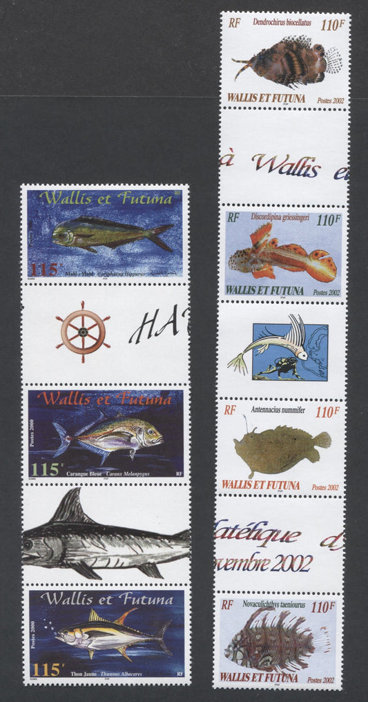 Lot 107 Wallis & Futuna Islands SC#533/561 2000-2002 Fish Issues, 2 VFNH Strips Of 3 & 4, Click on Listing to See ALL Pictures, 2017 Scott Cat. $19.25