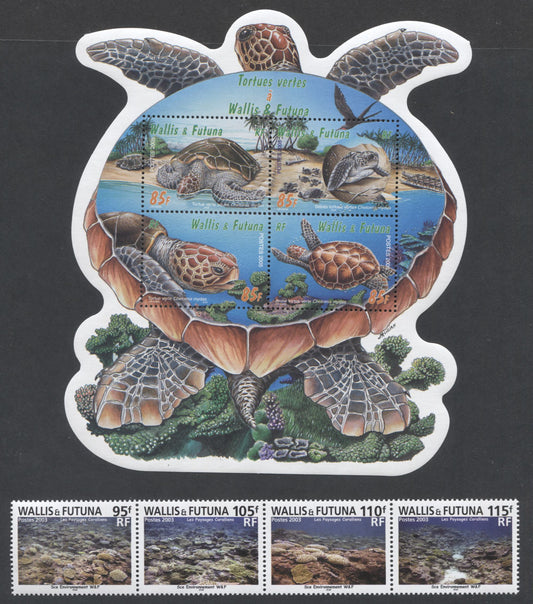 Lot 108 Wallis & Futuna Islands SC#583/608 2003-2005 Coral Reefs & Green Turtle Issues, 2 VFNH Souvenir Sheets, 2017 Scott Cat. $19.25