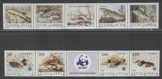 Lot 112 Yugoslavia SC#1951/2035 1989-1990 WWF - Protected Fish Issues, 2 VFOG Strips Of 5, Click on Listing to See ALL Pictures, 2017 Scott Cat. $22