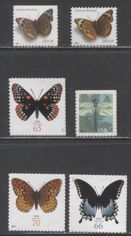 Lot 114 United States SC#4000/4859 2006-2014 Butterfly & Dragonfly Issues, 6 VFNH Singles, Click on Listing to See ALL Pictures, 2017 Scott Cat. $7.85