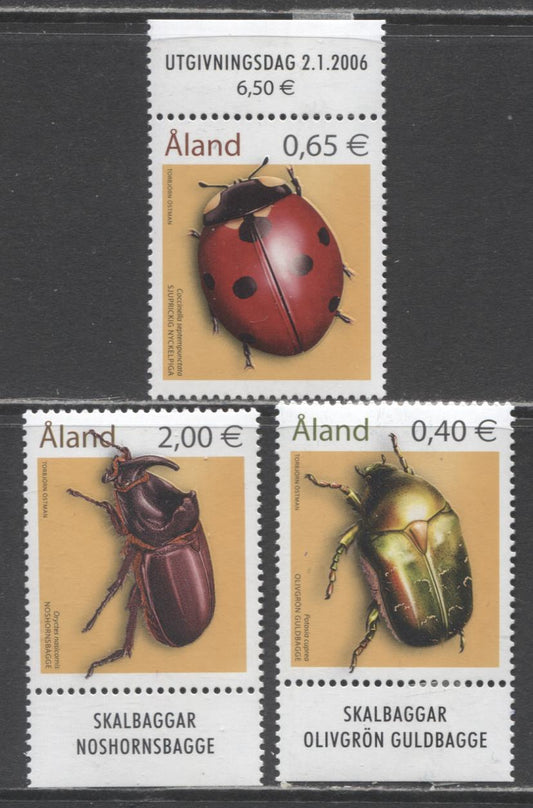 Lot 116 Aland Islands SC#242-244 2006 Beetles Issue, 3 VFOG Singles, Click on Listing to See ALL Pictures, 2017 Scott Cat. $8.1