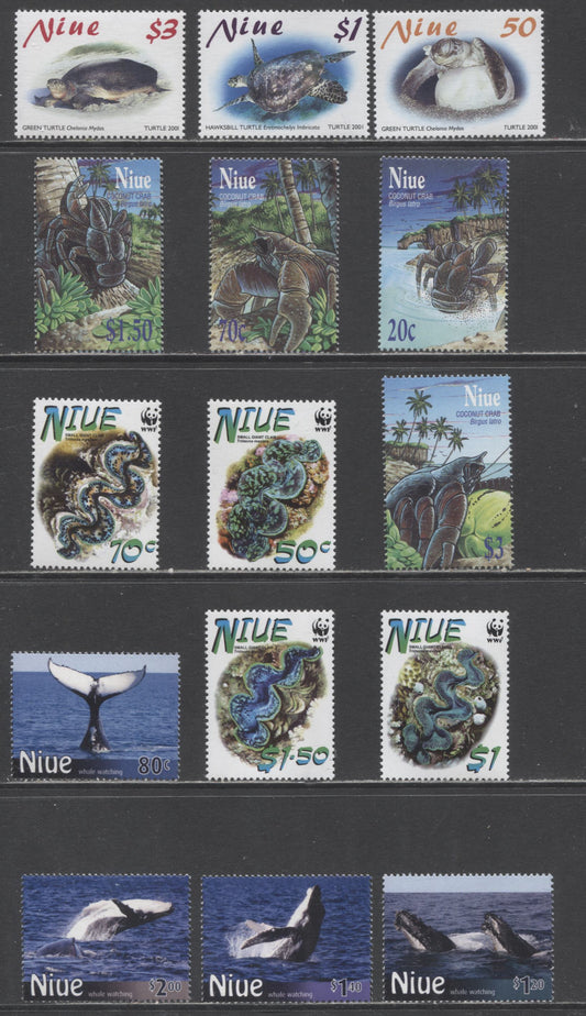 Lot 12 Niue SC#756-863 2001-2010 Turtles, Coconut Crabs, WWF & Whales Issues, 15 VFNH Singles, Click on Listing to See ALL Pictures, 2017 Scott Cat. $21.55