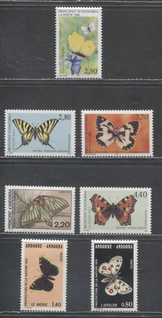 Lot 123 Andorra - French Admin SC#251/455 1976-1995 Butterflies & Nature Issues, 7 VFOG/NH Singles, Click on Listing to See ALL Pictures, 2017 Scott Cat. $17.45