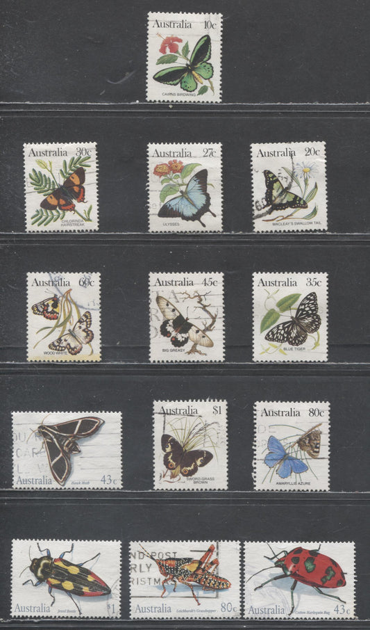 Lot 130 Australia SC#873/1214 1983-1991 Butterflies & Insect Issues, 13 Very Fine Used Singles, Click on Listing to See ALL Pictures, 2017 Scott Cat. $7.3