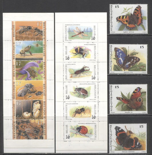 Lot 140 Belgium SC#1485/1666a 1993-1997 Butterfly, Insect & Bee Issues, 6 VFNH Singles & Souvenir Sheets, Click on Listing to See ALL Pictures, 2017 Scott Cat. $19.8
