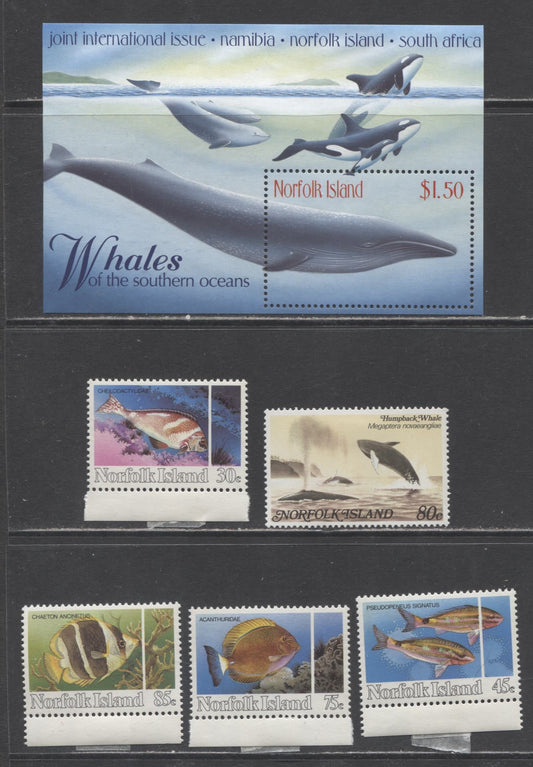 Lot 14 Norfolk Island SC#292/665 1982-1998 Whales & Reef Fish Issues, 6 VFOG/NH Singles & Souvenir Sheet, Click on Listing to See ALL Pictures, 2017 Scott Cat. $9.05