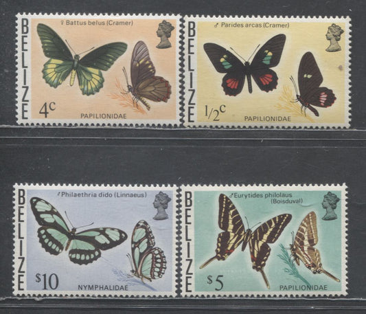 Lot 143 Belize SC#345/360 1974-1977 Butterfly Issues, 4 VFNH/OG Singles, Click on Listing to See ALL Pictures, 2017 Scott Cat. $27