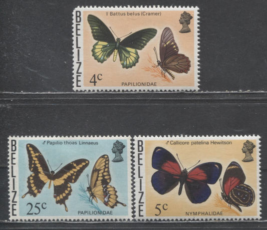 Lot 145 Belize SC#349/354 1974-1977 Butterfly Issue, 3 VFNH/OG Singles, Click on Listing to See ALL Pictures, 2017 Scott Cat. $16.5