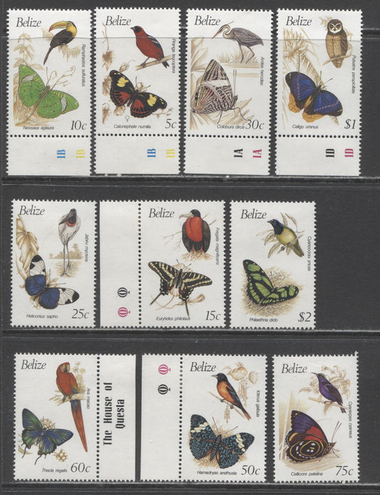 Lot 146 Belize SC#932/942 1990 Birds & Butterflies Issue, 11 VFOG/NH Singles, Click on Listing to See ALL Pictures, 2017 Scott Cat. $22.85