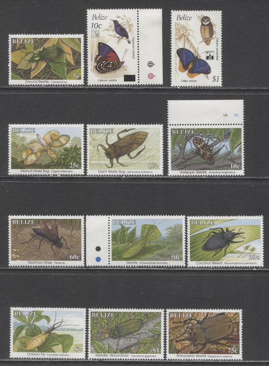 Lot 148 Belize SC#1021/1044 1994-1995 Birds & Butterflies Overprints & Insects Issues, 12 VFOG/NH Singles, Click on Listing to See ALL Pictures, 2017 Scott Cat. $20.4