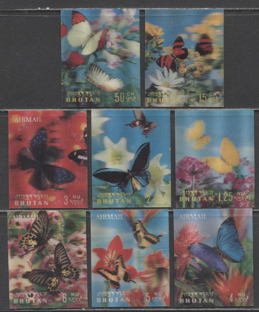 Lot 151 Bhutan SC#95-95G 1968 Butterflies Issue, 8 VFOG Singles, Click on Listing to See ALL Pictures, 2017 Scott Cat. $27.2