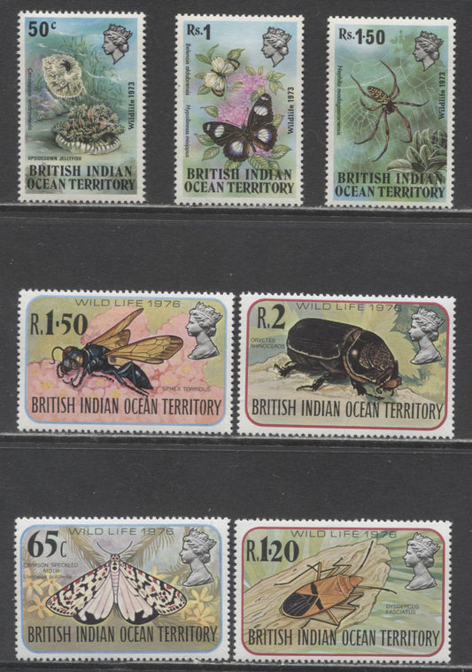 Lot 157 British Indian Ocean Territories SC#54/89 1973-1936 Wildlife Issues, 7 VFNH/OG Singles, Click on Listing to See ALL Pictures, 2017 Scott Cat. $20.25
