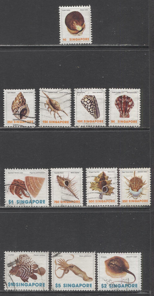 Lot 16 Singapore SC#263/275 1977 Seashells Issue, 12 Very Fine Used Singles, Click on Listing to See ALL Pictures, 2017 Scott Cat. $17.65