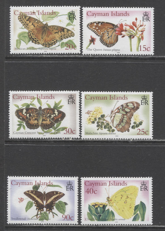 Lot 165 Cayman Islands SC#939-946 2005 Butterfly Issue, 6 VFNH Singles, Click on Listing to See ALL Pictures, 2017 Scott Cat. $8.15