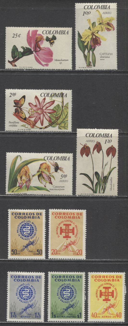 Lot 169 Columbia SC#740/C491 1962-1967 Anti-Malaria - Orchid Issues, 10 VFOG Singles, Click on Listing to See ALL Pictures, 2017 Scott Cat. $16.05