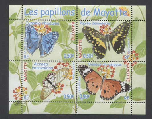 Lot 170 Mayotte SC#204 0.50€ Multicolored 2004 Butterfly Issues, A VFNH Souvenir Sheet, Click on Listing to See ALL Pictures, 2017 Scott Cat. $7