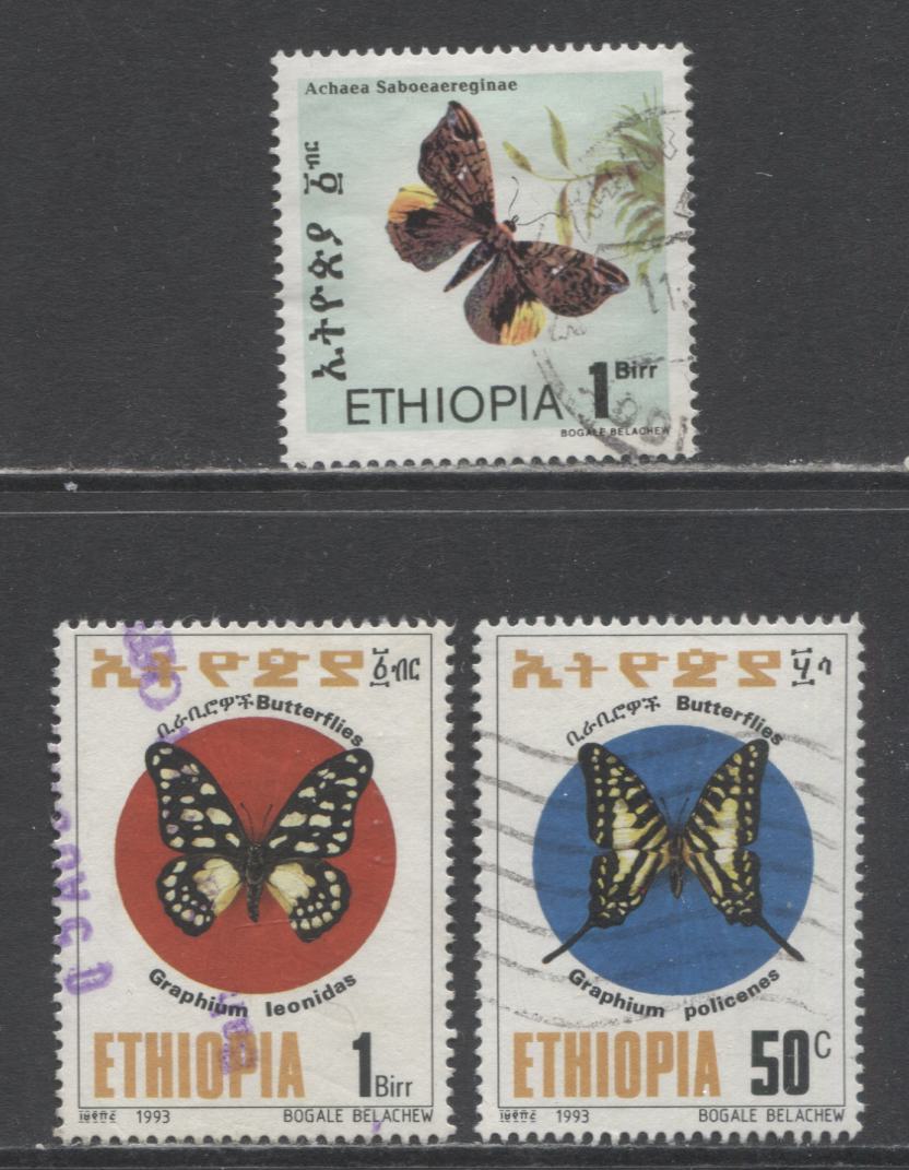 Lot 176 Ethiopia SC#1083/1360 1983-1993 Butterfly Issues, 3 Very Fine Used Singles, Click on Listing to See ALL Pictures, 2017 Scott Cat. $11.4
