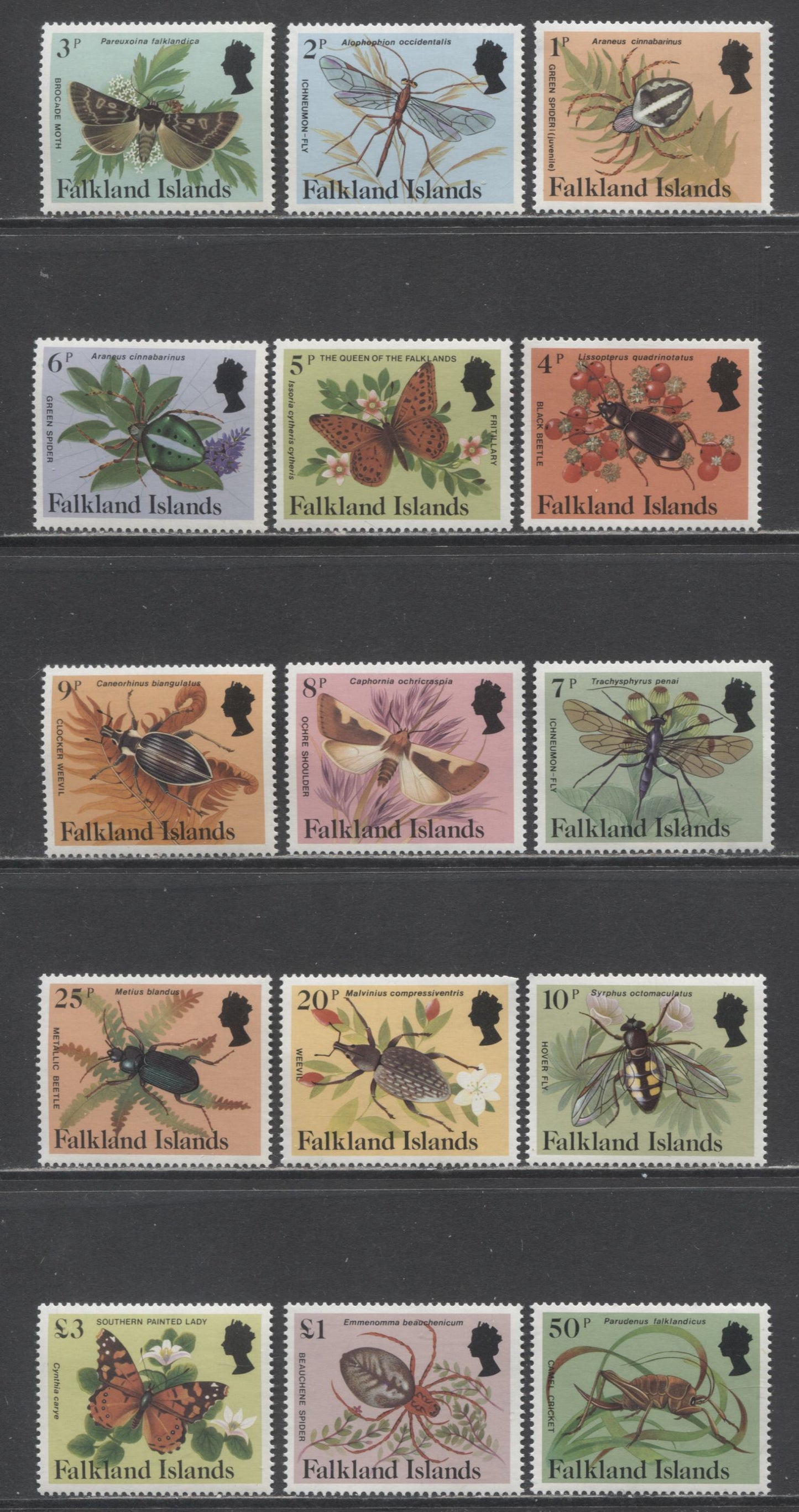 Lot 177 Falkland Islands SC#387-401 1984 Insect & Spider Issues, 15 VFNH Singles, Click on Listing to See ALL Pictures, 2017 Scott Cat. $18.35