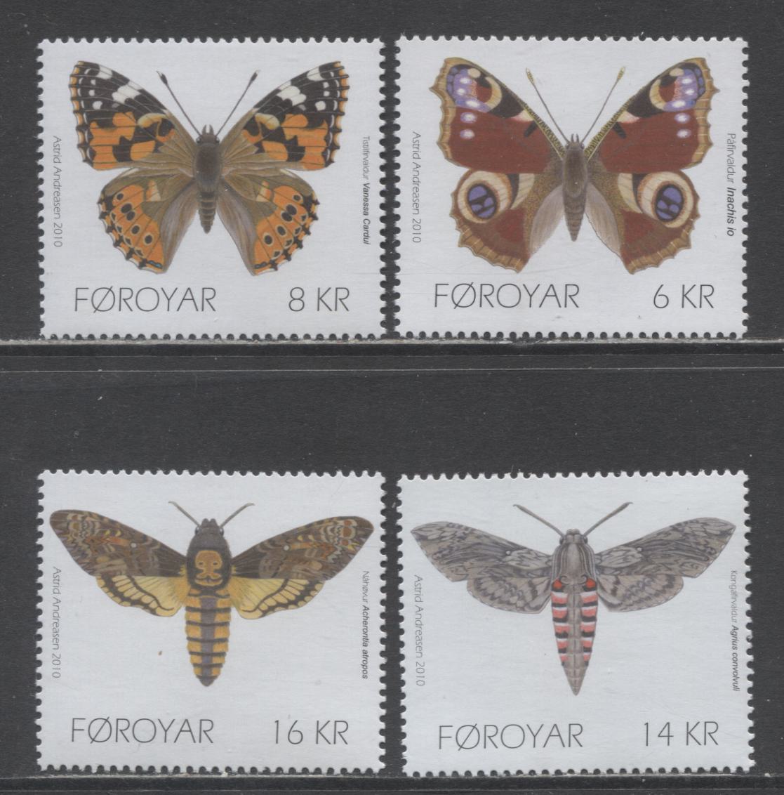 Lot 179 Faroe Islands SC#529-532 2010 Butterfly & Moth Issue, 4 VFNH Singles, Click on Listing to See ALL Pictures, 2017 Scott Cat. $16.5